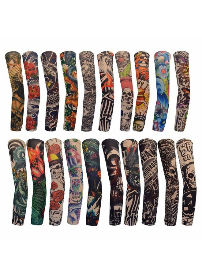 HOVEOX 20PCS Temporary Tattoo Arm Sleeves Arts Fake Temporary Tattoo Arm Sunscreen Sleeves Stockings Slip Accessories Halloween Tattoo, Multi-colored, Large (20 Count) - Image 1